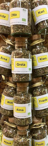 Wohlfühltee Bio im Korkenglas mit personalisiertem Textfeld